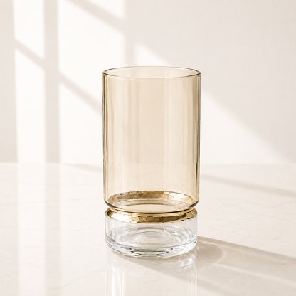 Amber Highball Glass Cup with Gold Band