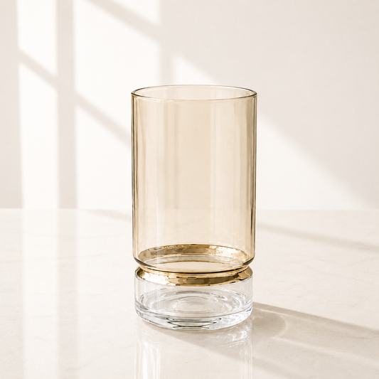 Amber Highball Glass Cup with Gold Band