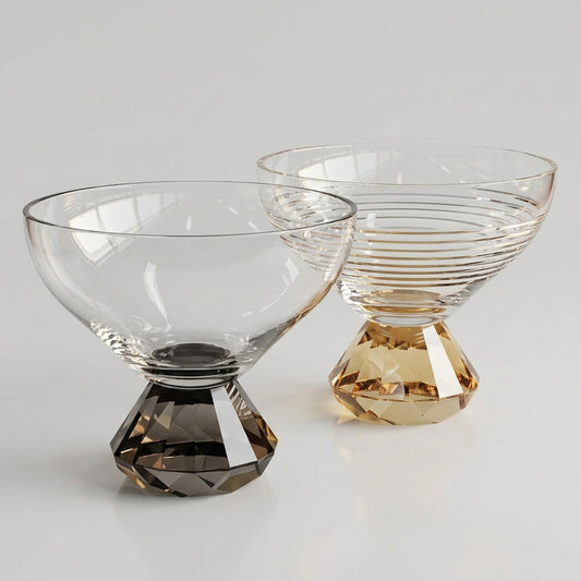 Glass Bowl with Diamond Base 9”