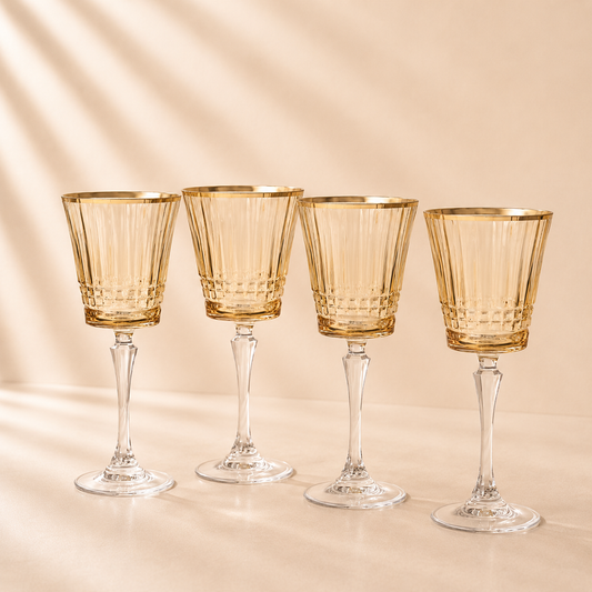 Cristine Amber Wine Glass with Gold Rim Set of 4