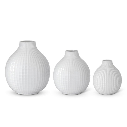 Glossy White Ceramic Grid Vases