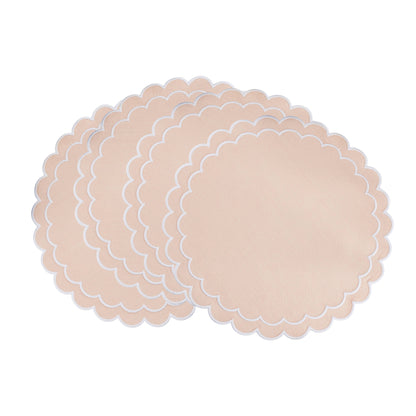 Round Scalloped Cotton Placemats: Blush / 15" Set of 4