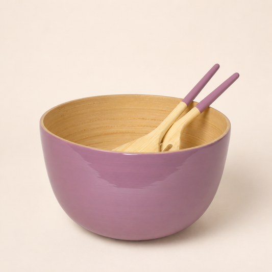 Bamboo Salad Bowl & Salad Server - Mauve