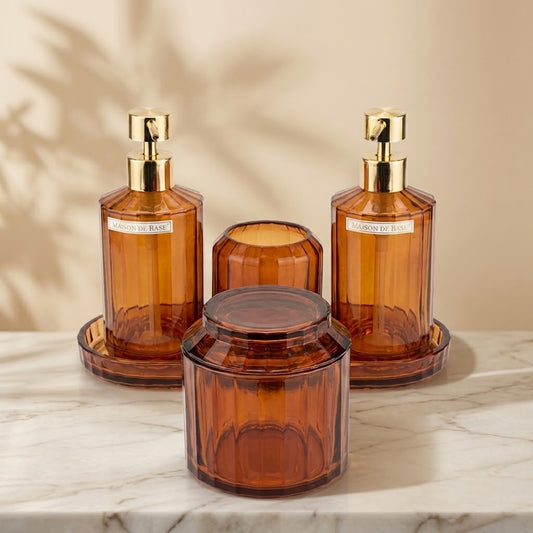 Amber Ribbed Glass Bathroom Set 5 Piece Set