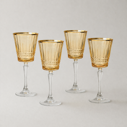 Cristine Amber Wine Glass with Gold Rim Set of 4