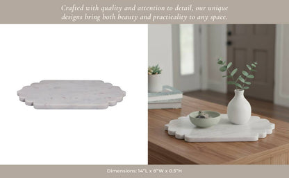 Decorative Tray - White Marble Oval Scallop Edge, 14 in.