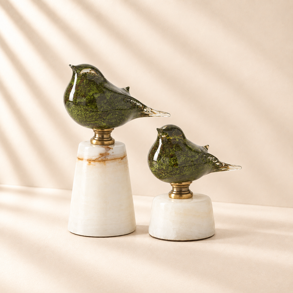 Green and Black Speckle Glass Bird Marble Base