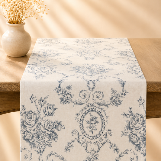 Toile Floral Indigo Runner 16”x72”