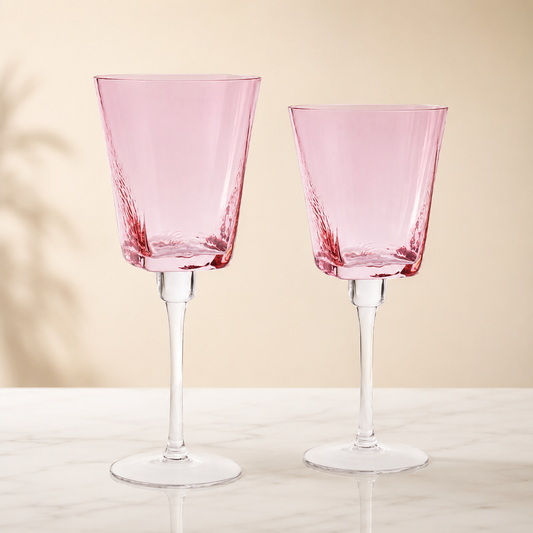 Hammered Pink Wine Glasses- 6