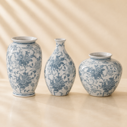 Teal and White Porcelain Chinoiserie Vase