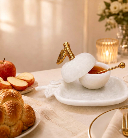 Resin Apple Honey Dish With Gold Accents
