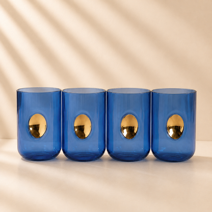 Aperitivo Tumbler w/ Gold Accent Cobalt Blue -Set of 4