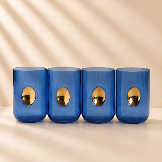 Aperitivo Tumbler w/ Gold Accent Cobalt Blue -Set of 4