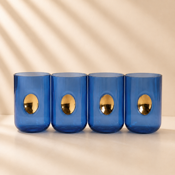 Aperitivo Tumbler w/ Gold Accent Cobalt Blue -Set of 4