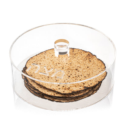 Luxe Round Matza Box with Clear Ribbed Bottom