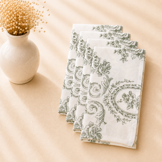 Toile Floral Olive Napkin Set of 4