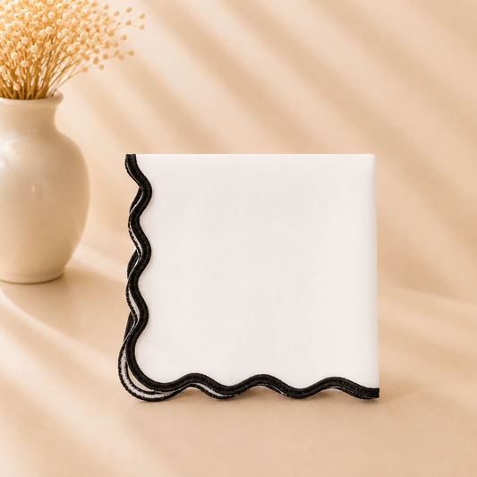 Large Border Scallop Napkin 20x20 Black (set of 4)