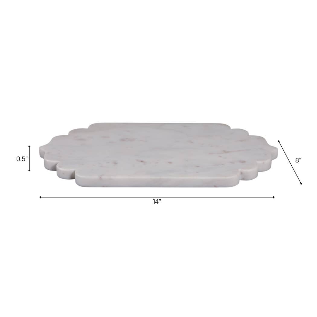 Decorative Tray - White Marble Oval Scallop Edge, 14 in.
