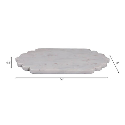 Decorative Tray - White Marble Oval Scallop Edge, 14 in.