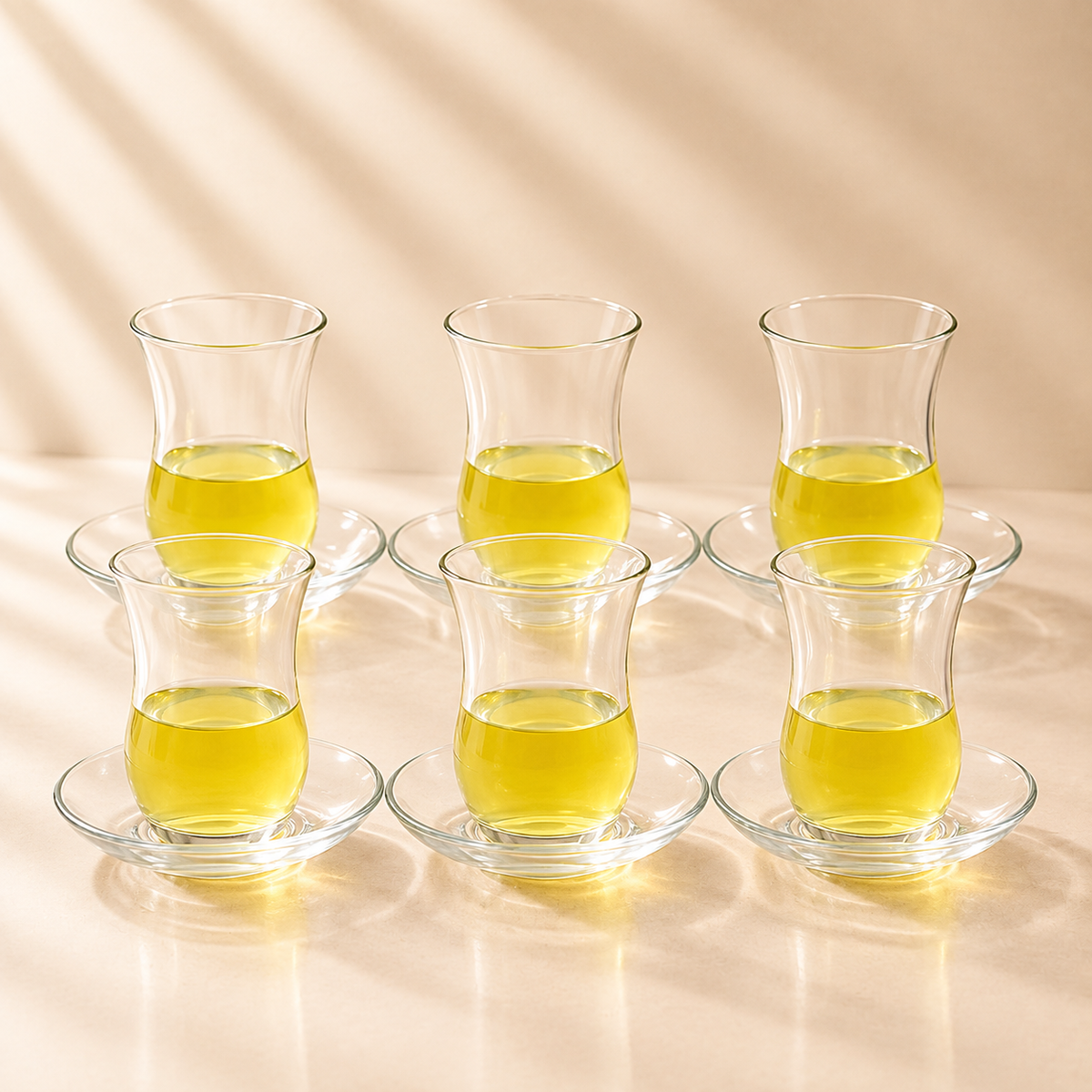 Clear Glass Cups & Saucers Set of 6