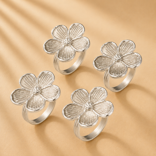 Daisy Silver Napkin Rings - Set of 4