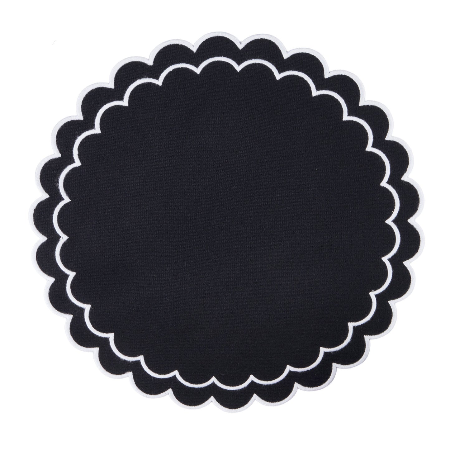 Round Scalloped Cotton Placemats: Black / 15"