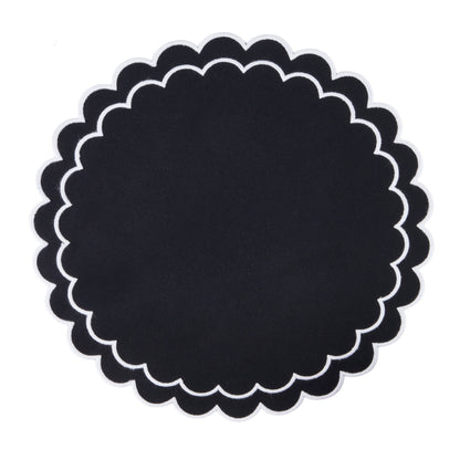 Round Scalloped Cotton Placemats: Black / 15"