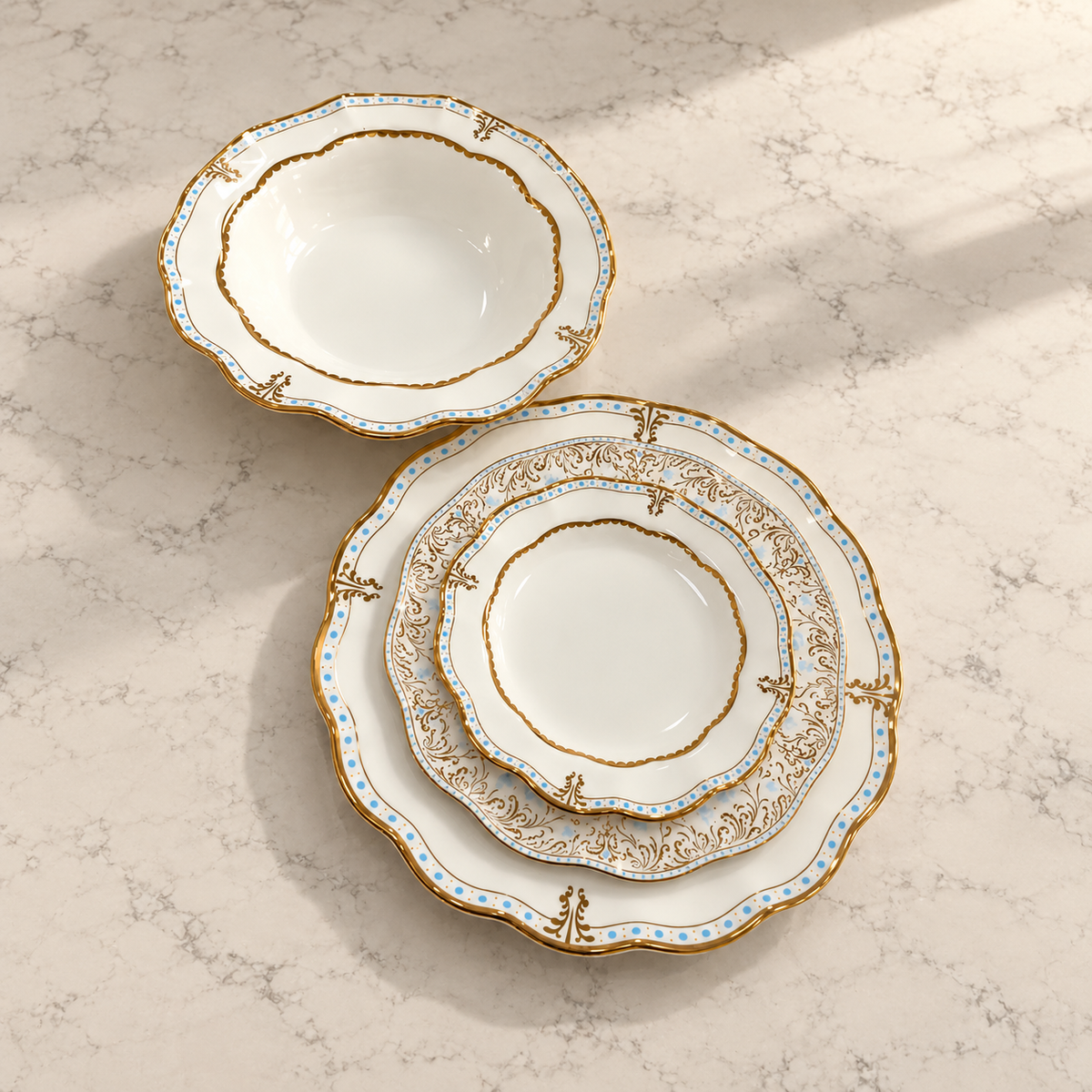 Clove Gold and Blue Accent 16pc Dinnerware Set Service for 4