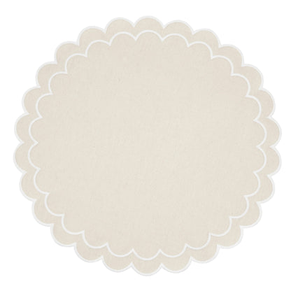 Round Scalloped Cotton Placemats: Natural / 15" Set of 4