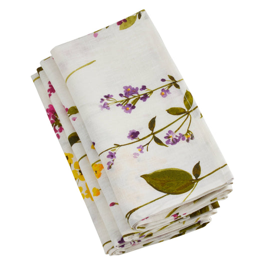 Watercolor Floral Stems Napkin: Off-White / 20" Set of 4