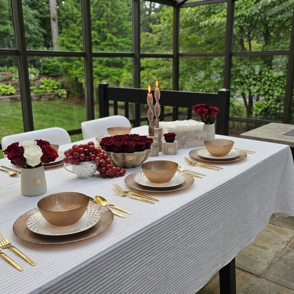 Lisbon White Ribbed Velvet Tablecloth