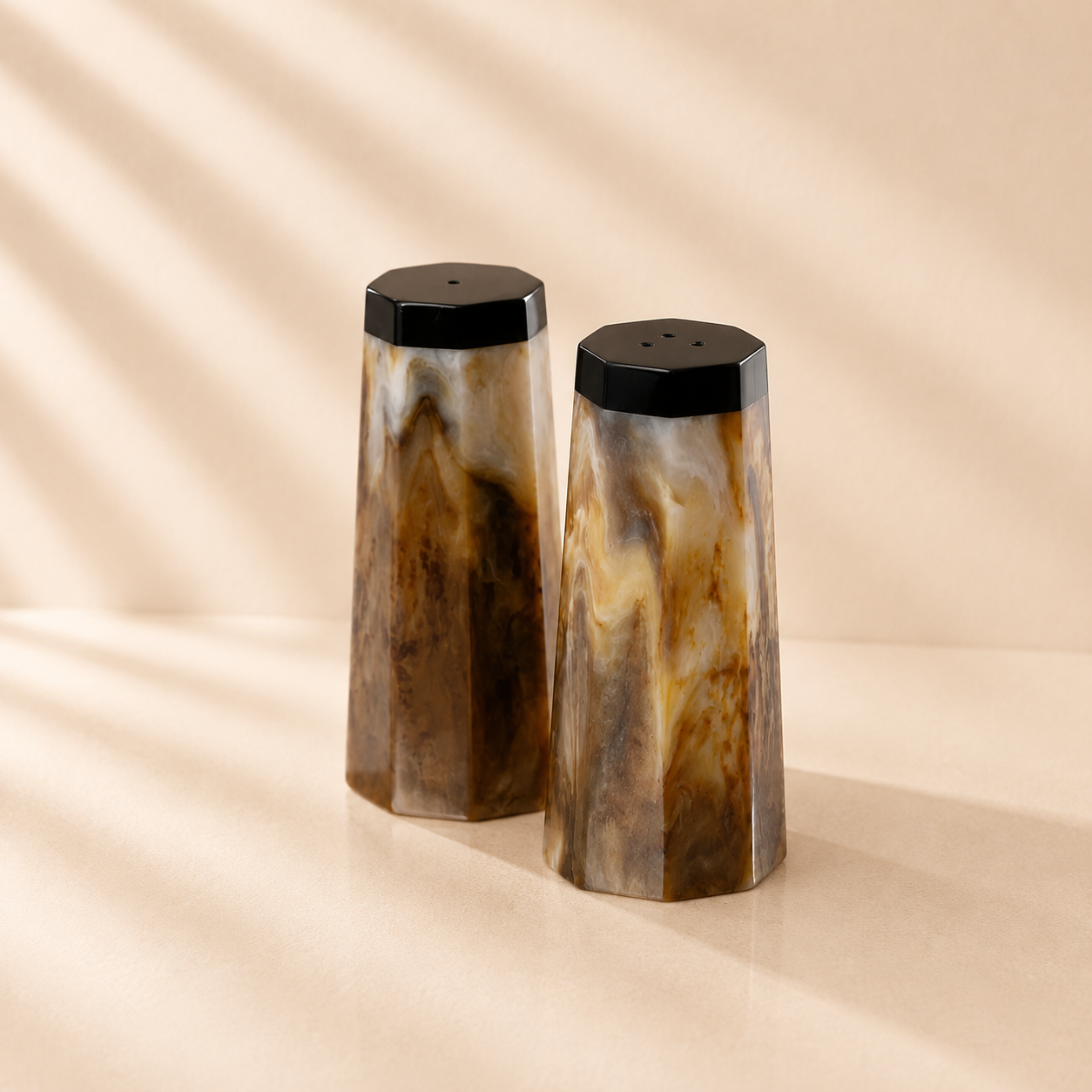 Burlwood Design Resin Salt & Pepper Shaker Set