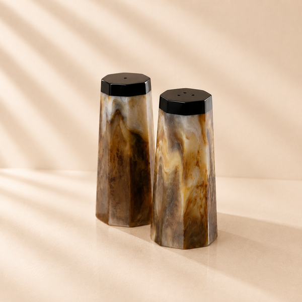 Burlwood Design Resin Salt & Pepper Shaker Set