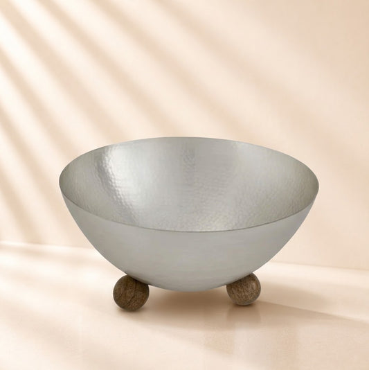 Temari Hammered Silver 10” Bowl with Brown Balls