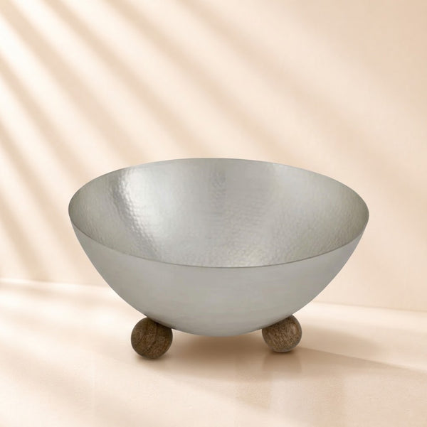 Temari Hammered Silver 10” Bowl with Brown Balls