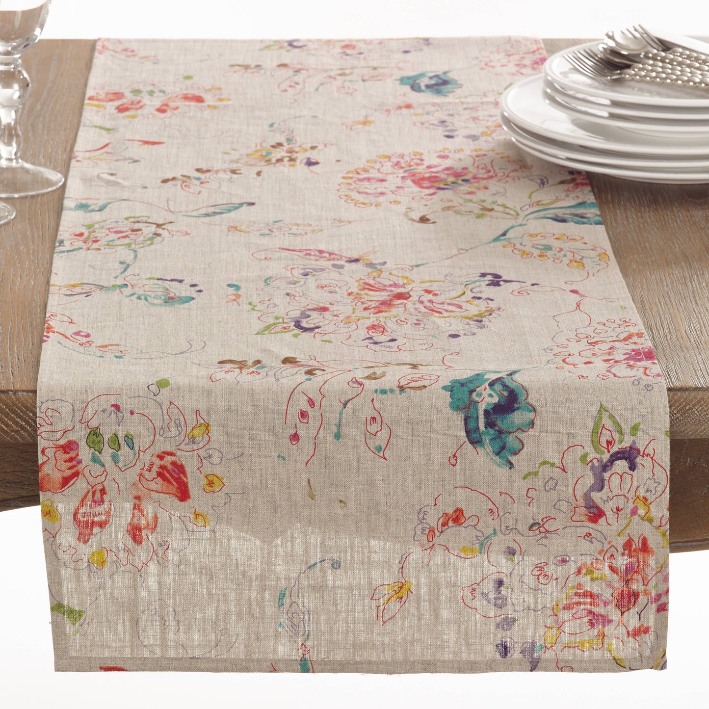 Modern Floral Linen Blend Table Runner: Marigold / 16"x72"