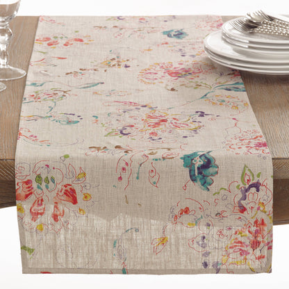 Modern Floral Linen Blend Table Runner: Marigold / 16"x72"