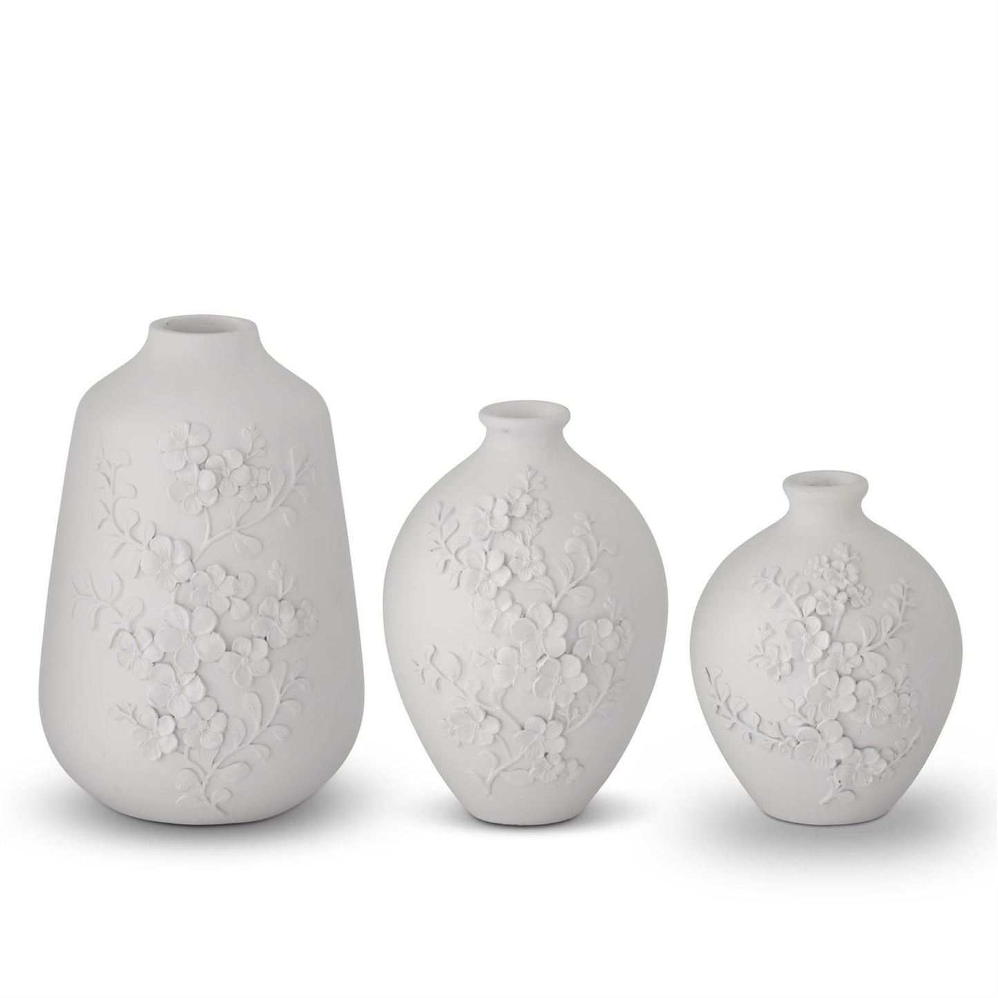 White Resin Floral Embossed Vases