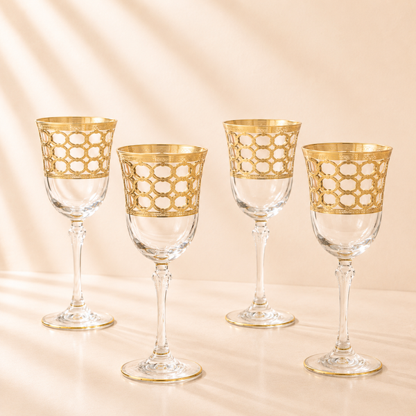Gold Rings Wine Goblet Set of 4