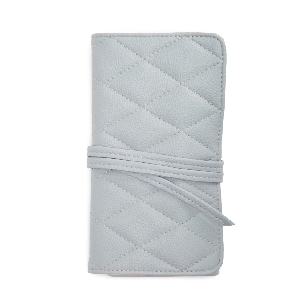 Leah Quilted Jewlery Roll - Light Grey