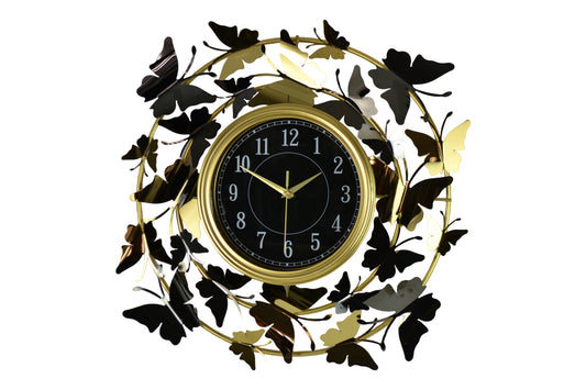 Round Gold & Chrome Butterfly Wall Clock 22”