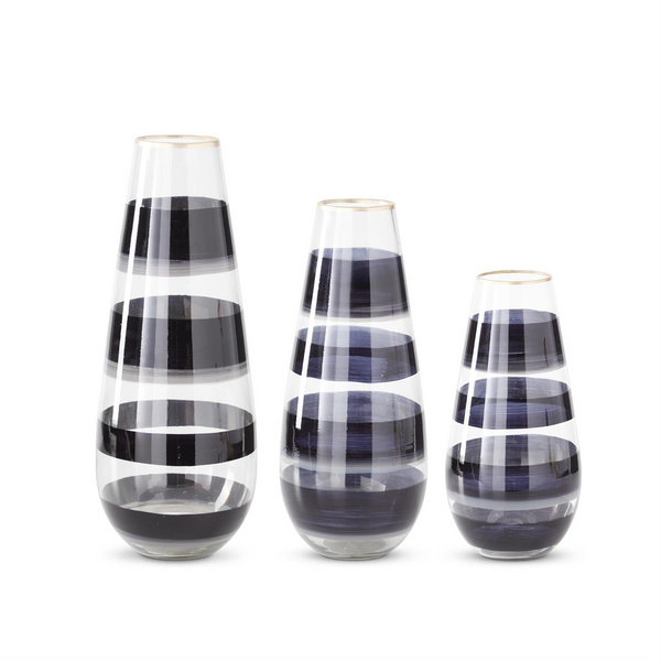 Black Gray Striped Clear Vase
