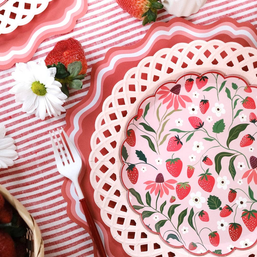 Pink Basketweave Dinner Paper Plates 8pk