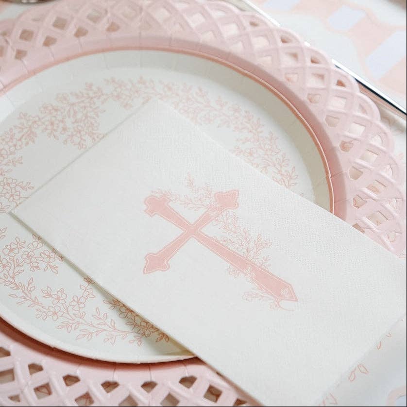 Pink Basketweave Dinner Paper Plates 8pk