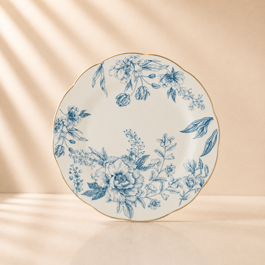 Blazer Toile Scalloped Gold Rim Salad Plate 8” Set of 4