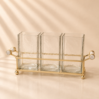 Cutlery Holder with Gold Frame & Clear Handles
