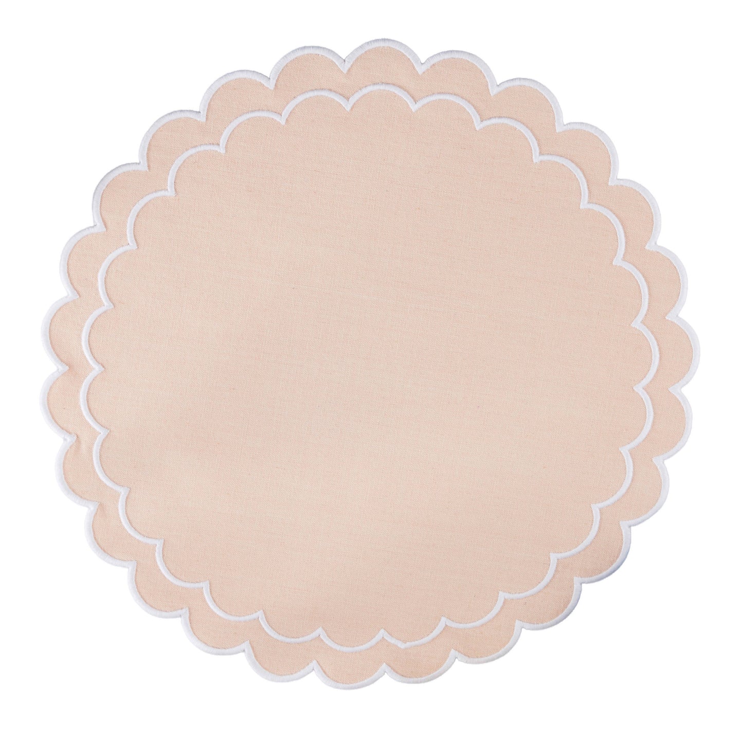 Round Scalloped Cotton Placemats: Blush / 15" Set of 4