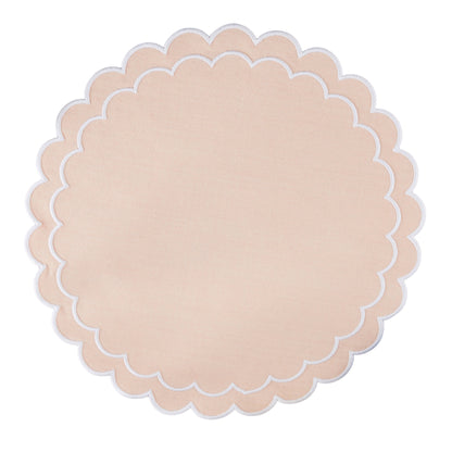 Round Scalloped Cotton Placemats: Blush / 15" Set of 4