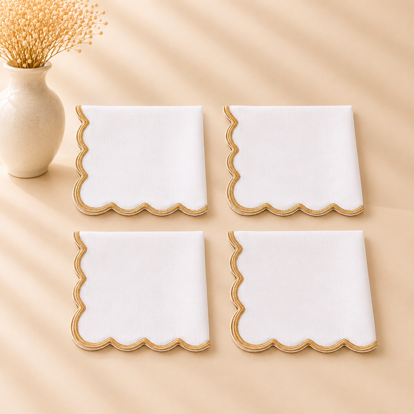 Large Border Scallop Napkin 20x20 Gold Set of 4