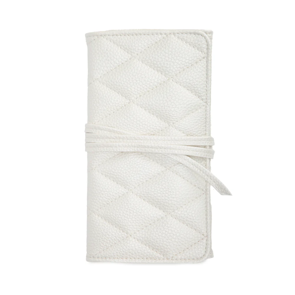 Leah Quilted Jewlery Roll - Pearl White